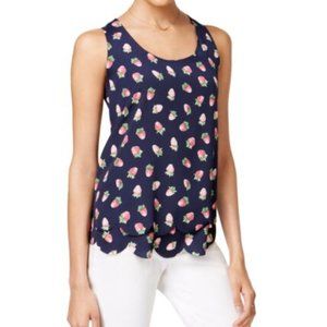 Strawberry print sleeveless swing top
